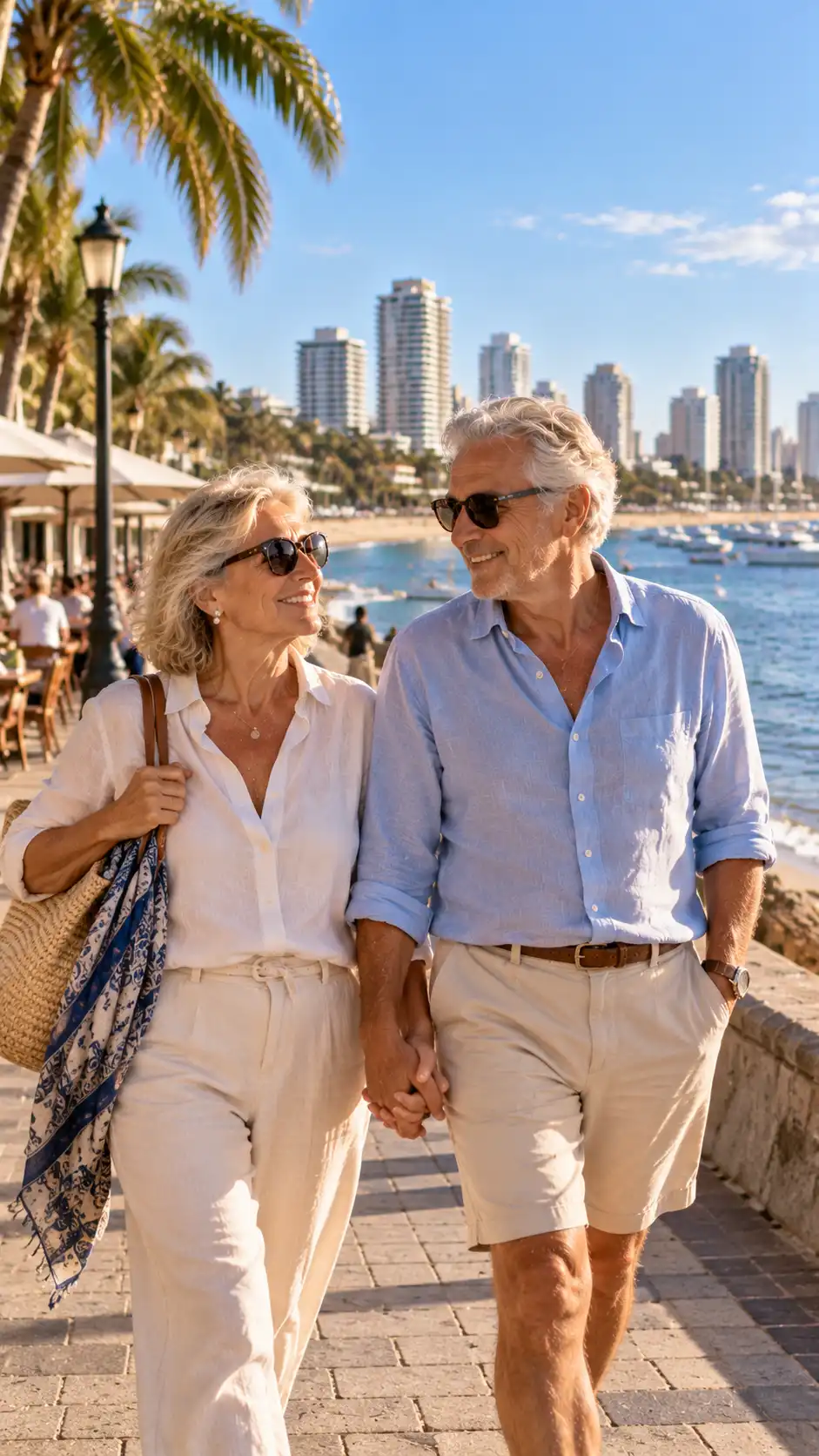 Happy retired couple enjoying an affordable life abroad