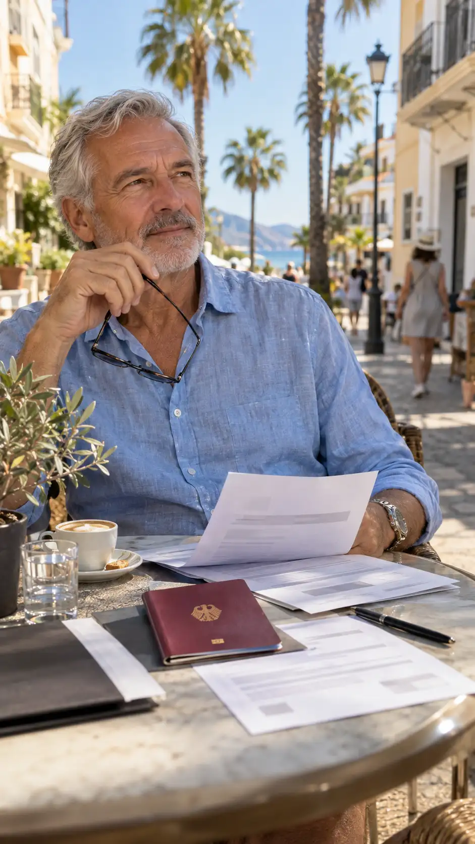 Retiree reviewing pension, residency and tax considerations before moving abroad